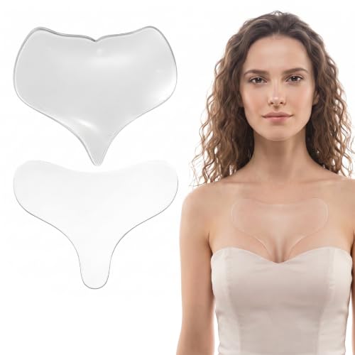 2 Pcs Almohadillas de Silicona para el Pecho, Sujetador Antiarrugas Escote y Parches Antiarrugas Reutilizables, Forma de T y Corazón para Prevenir Arrugas al Dormir, Cuidado del Escote y Piel