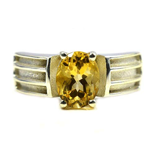 Bague Argent 925 Citrine Naturelle Ovale pour Homme Femme Bijou Sterling