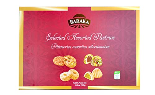 Baraka Middle Eastern Dessert Box | Assorted Middle Eastern Date Cookies, Sweet Pistachio Pastries, Butter Cookies, Sesame Cookies, Date-Filled Maamoul (25.5 oz Assortment)