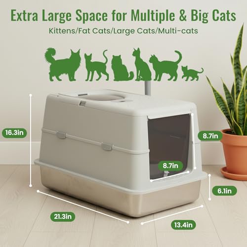 Arenero metálico grande para gatos cerrado de acero inoxidable miniatura 4
