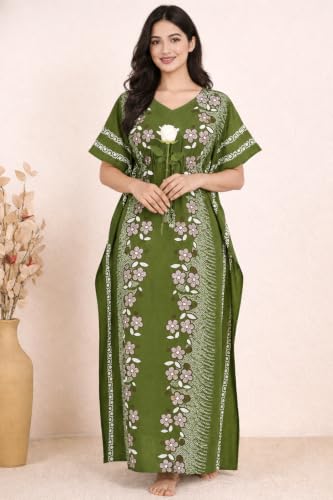 Image of Bahumaan Pure Cotton Kaftan Nighty for Women | Kaftan Maxi for Women | Kaftan Night Gowns for Women | Cotton Nighty for Women Stylish |