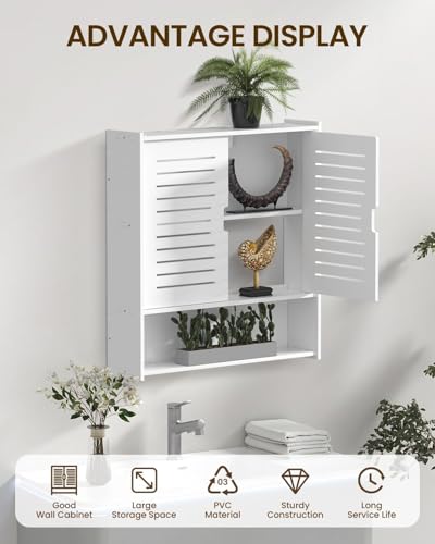 خزانة تخزين للحمام، رف تخزين جداري مكون من 3 طبقات، خزانة أدوية موفرة للمساحة مع باب، خزانة تخزين فوق المرحاض لغرفة الغسيل والمطبخ وغرفة المعيشة من يو هووم