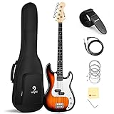 Vangoa Pack Bajo Electrico 4 Cuerdas Bajo Eléctrico Tamaño Completo, E Bajo Sunburst para Principiantes
