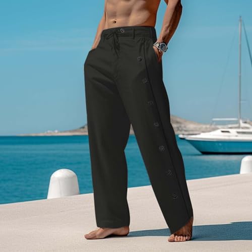 Thatrich Mens Sweatpants Joggers Baggy Fit Linen Beach Pants Breathable Quick Dry Hawaiian Yoga Trousers Casual Sports Summer2