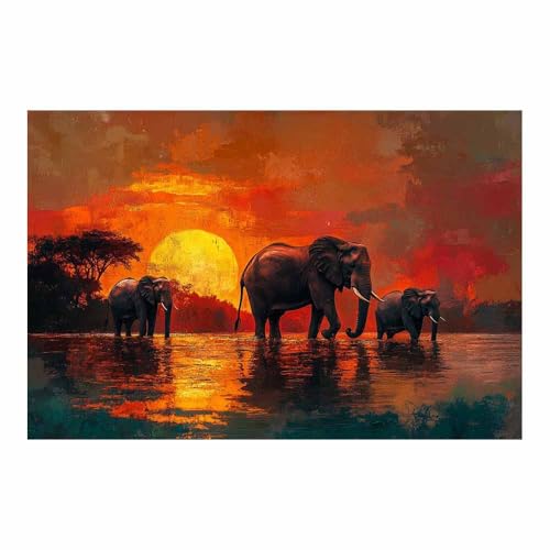 Toile éléphant moderne pour salon déco zen et chaleureuse orange