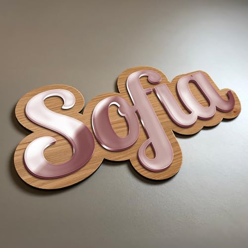 Prénom de porte en chêne et miroir rose | Décoration personnalisée luxe pour chambre d'enfant