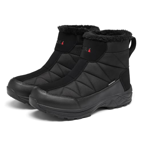TLOLA Winterschuhe Herren Wasserdicht Warm Gefüttert Schneestiefel Rutschfest Winterstiefel Herren Wanderschuhe Trekkingschuhe Arbeiten Ski Angeln Outdoor Schuhe (Schwarz EU 45)