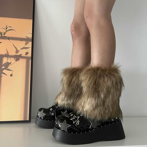 Fuzzy Faux Furs Leg Warmers Furs Long Cuffs Has Elastic Pair Carnivals Boot Uniform4
