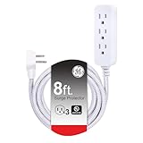 GE 3-Outlet Power Strip Surge Protector 8 Ft Braided Long Cord Extension Cord Surge Protector Power Strip Flat Plug Extension Cord 250 Joules ETL Listed White 38433