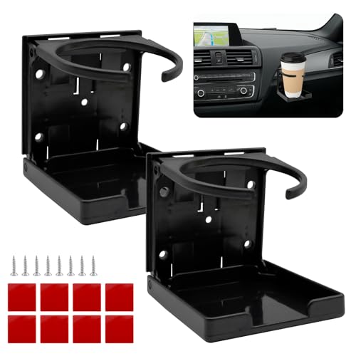 2 Pack Car Cup Holder, Foldable Adjustable Drink Holders for Car Wall or Desk, Universal Cup Mount for Truck, Van, Boat, Camper, Caravan, Black