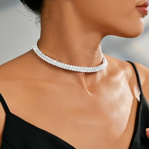 Handcess Strass Choker Halskette Silber Glitzernde Kristall Geschichtete Halsketten Braut Halskette Schmuck für Frauen