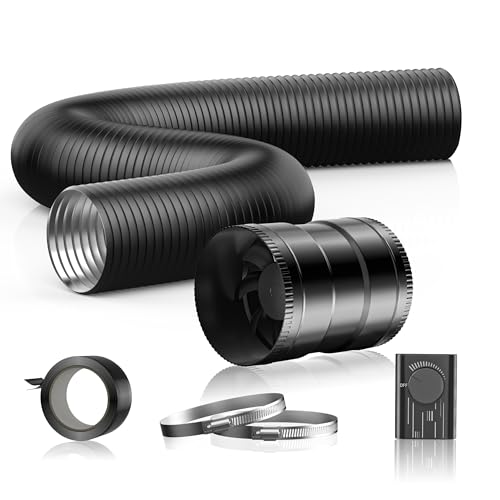 Hon&Guan ダクトファン セット 150mm 中間取付型【インボイス制度登録店】換気扇 パイプファン 排気 強力 省エネ 静音 ダクト用/窓用/卓上用/塗装ブース用/家焼肉 丸形タイプ 産業用換気扇 ダクトホース入り/2.5m1本 クランプ入り/2個 汎用テープ付 取扱説明書付(HI-150SD/φ150mm,セット品)