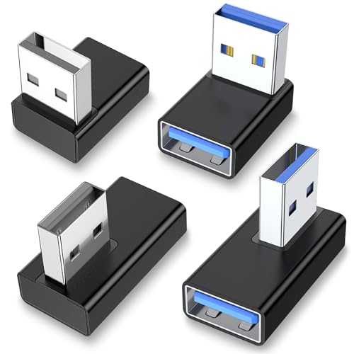 Leikedun 4 Stück USB Winkelstecker 90 Grad US-B Winkel Adapter L-Förmig Stecker für Datenübertragung Kompatibel mit Phone Laptop Tablet Powerbank und die meisten USB-Geräte (A)