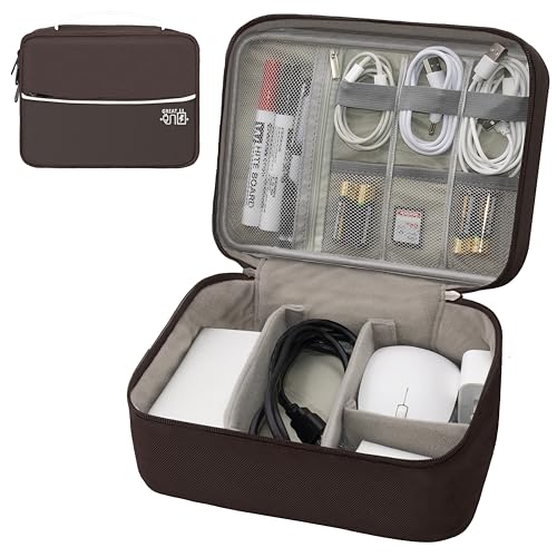 Image of Electronics Organizer,Travel Cord Organizer Pouch,Cable Organizer Bags | Waterproof Electronic Accessories Storage Case for Cables, Cords, Charger, Phone (Double Layer-Brown)
