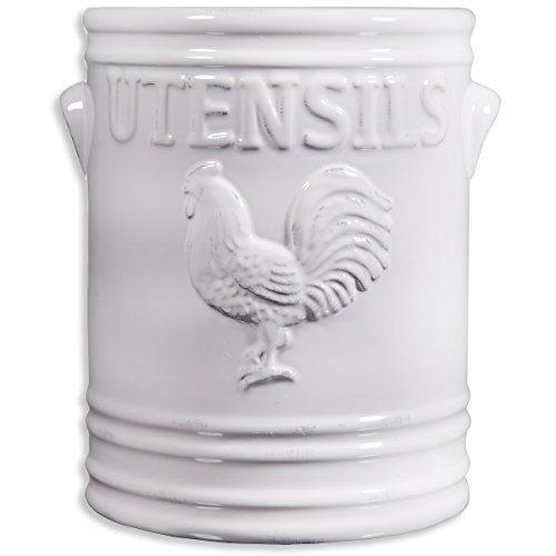 Home Essentials  68140  Rooster Utensil Crock 7 Inch Height White