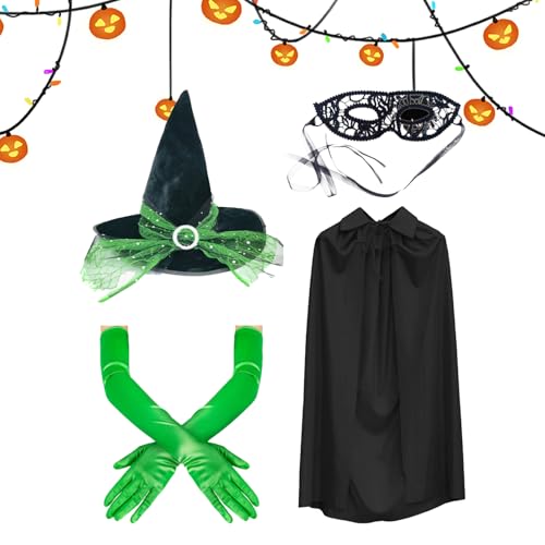 Disfraz de brujas wiicked: accesorios de vestuario de brujas de Halloween, guantes verdes, gafas en forma de S Accesorios de | Evento de cosplay Adultos disfrazados de Horror Eye Masque para esp