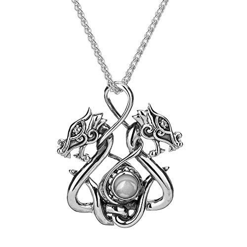 Keith Jack Jewelry, Double Headed Dragon Necklace, 925 Sterling Silver & White Topaz #TOP16