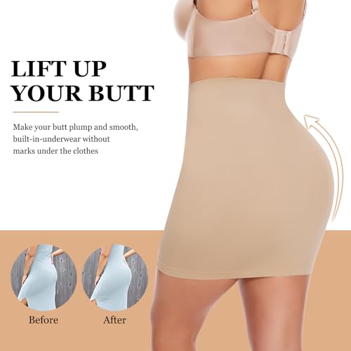 Image of JOYSHAPER Half Slip Skirt for Women Under Dresses Tummy Control Shapewear Dress Slip with Built-in Thong