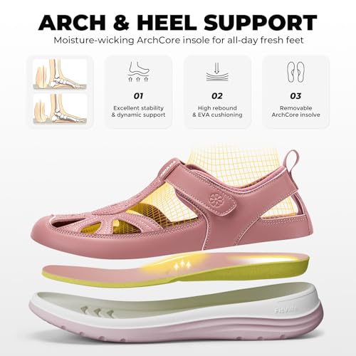 Image of FitVille Extra Wide Womens Orthopedic Walking Sandals with Wide Toe Box, Outdoor Closed Toe Sandals with Adjustable Straps for Women, Arch Support Women's Shoes for Plantar Fasciitis, Swollen Feet