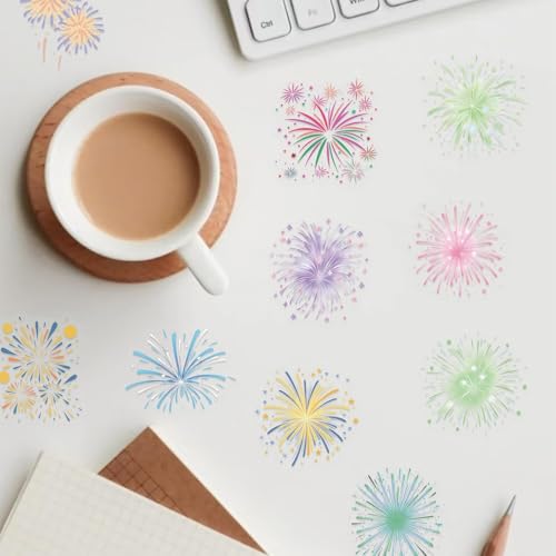 Image of 50Pcs Firework for Scrapbooking,Self-Adhesive Transparent Stickers Scrapbook Supplies Journaling Supplies for Adult Card Making Letters DIY Water Bottle Cards Decoration