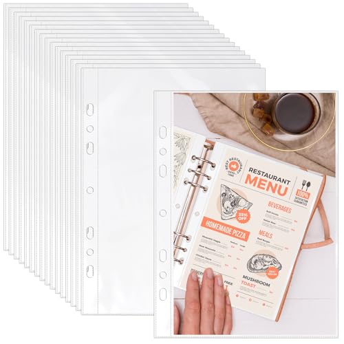 VOKOY 100 Pack 5.5x8.5 Inch Sheet Protectors for 3 or 6 Ring A5 Binder Half Letter Size 7 Holes Mini Heavy-Duty Sheet Protector Sleeves Crystal Clear Playbill Binder Pockets
