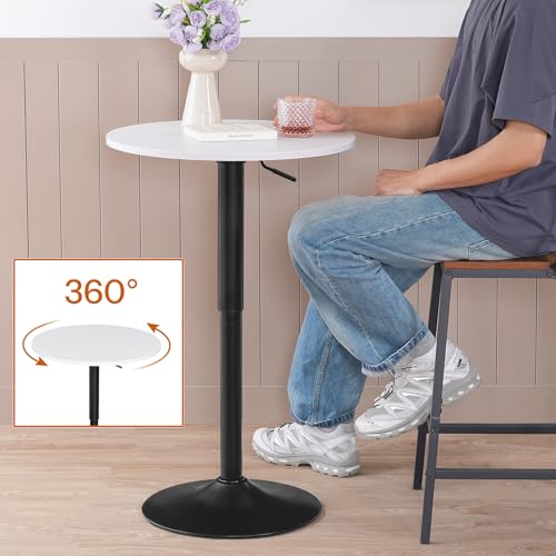 Image of HOOBRO Bar Table, Height-Adjustable Round Pub Table 27-35.4 Inches with Sturdy Base, Modern Style, Easy to Assemble, Suitable for Small Space, White BW58BT01G1