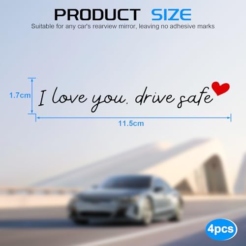 JUSTTOP 4PCS Car Decal,Decorative Rearview Mirror Sticker,I Love You Drive Safe Car Sticker,Auto Sticker and Decal,Car Decor for Women,Car Accessories,Fits Most Vehicles,Direct-Stick(Black&Red) - 1