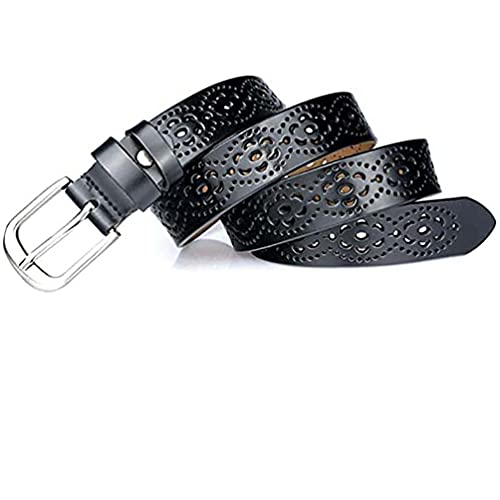 Women's Vintage Genuine Cowhide Leather Belt for Jeans Pants Hollow Flower Design Ladies Waist Belt with Alloy Buckle2