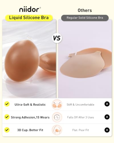 Image of Niidor Sticky Bra Adhesive Strapless Ultra Invisible Push up Silicone Bra Multiple Colors Sizes Reusable for Backless Dress