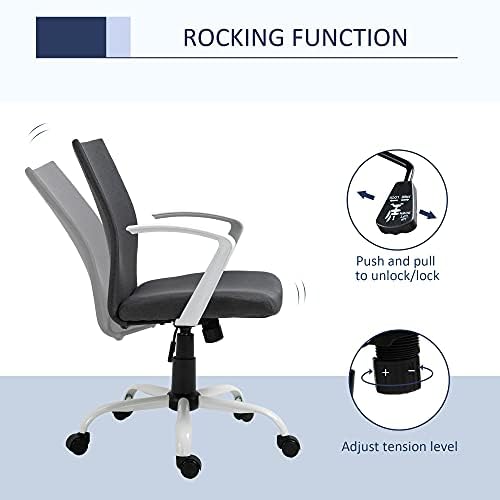 Vinsetto Office Chair Linen Swivel Computer Desk Chair Home Study Task Chair with Wheels, Arm, Adjustable Height, Charcoal Grey