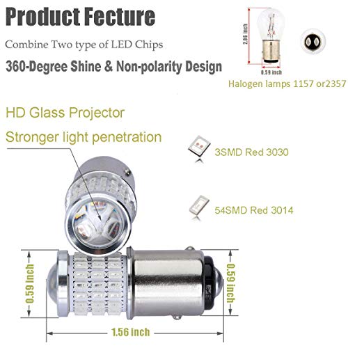 iBrightstar 1157 LED Bulb Red, BAY15D 2057 2357 7528 LED Brake Light Bulbs Super Bright for Rear Brake Lights and Tail Lights, 2 Pack - Image 3