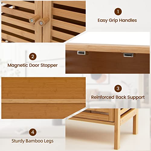 Costway Bathroom Storage Cabinet, Bamboo Storage Organizer With Louver Doors & Removable Shelf, Freestanding Floor Cabinet For Living Room, Kitchen, Entryway, Natural #TOP4