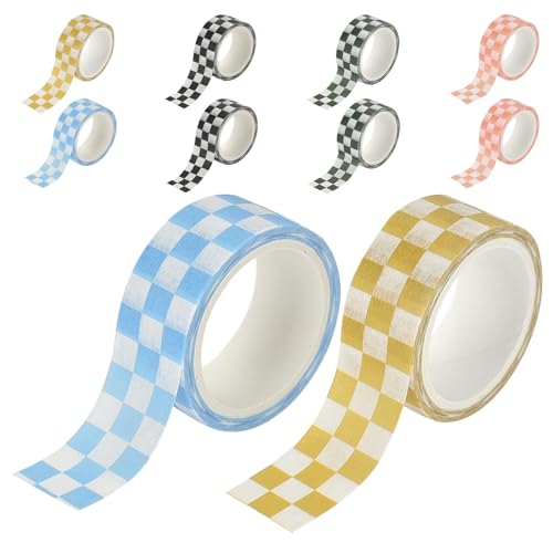 WOONEKY Cinta Washi Cuadriculada 10 Rollos Cinta Adhesiva Decorativa para Manualidades y Scrapbooking Papel Texturizado de Colores y Decoración del Hogar
