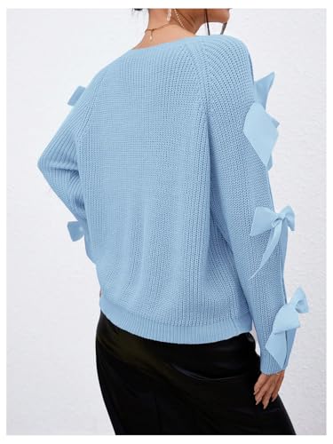 Image of Floerns Women's Cute Fall Clothes Bow Knot Cut Out Long Sleeve Ribbed Knit Pullover Sweaters Tops