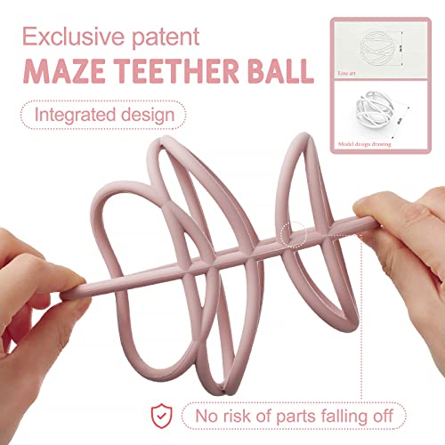 Baby-Sensory-Teether-Ball-Grasping-Activity-Infant-3-6M-Chew-Teething-Toy-Birthday-Maze-O-Ball-Toys-Heals-Aching-Gums-for-Newborn-Boys-and-Girls-Ages-6-12-Months-BPA-Free-Food-Grade-Safety-Silicone