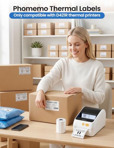Image of Phomemo 4 inchx3 inch Thermal Shipping Labels, White, 500 Sheets Per Roll
