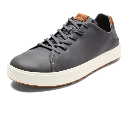 OluKai Waialae Mens Golf Shoes Spikeless Golf Shoes Supple Full-Grain Leather & Contoured Footbed Waterproof & Stain-Resistant Stone/Stone 11.5