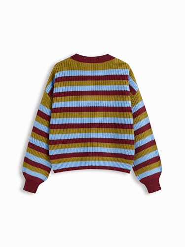 Image of CIDER Women's Cropped Striped Sweater Long Sleeve Crew Neck Trendy Pullover Tops