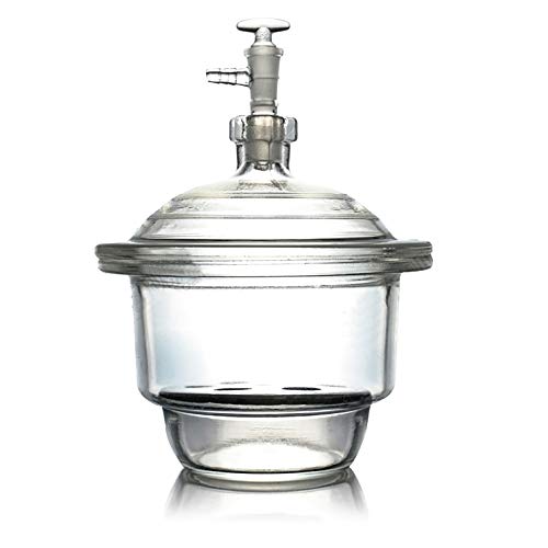 KMICO 240mm / 9.5" Glass Vacuum Desiccator Jar, Lab Dessicator Dryer with Porcelain Plate, Ground Glass Stopcork