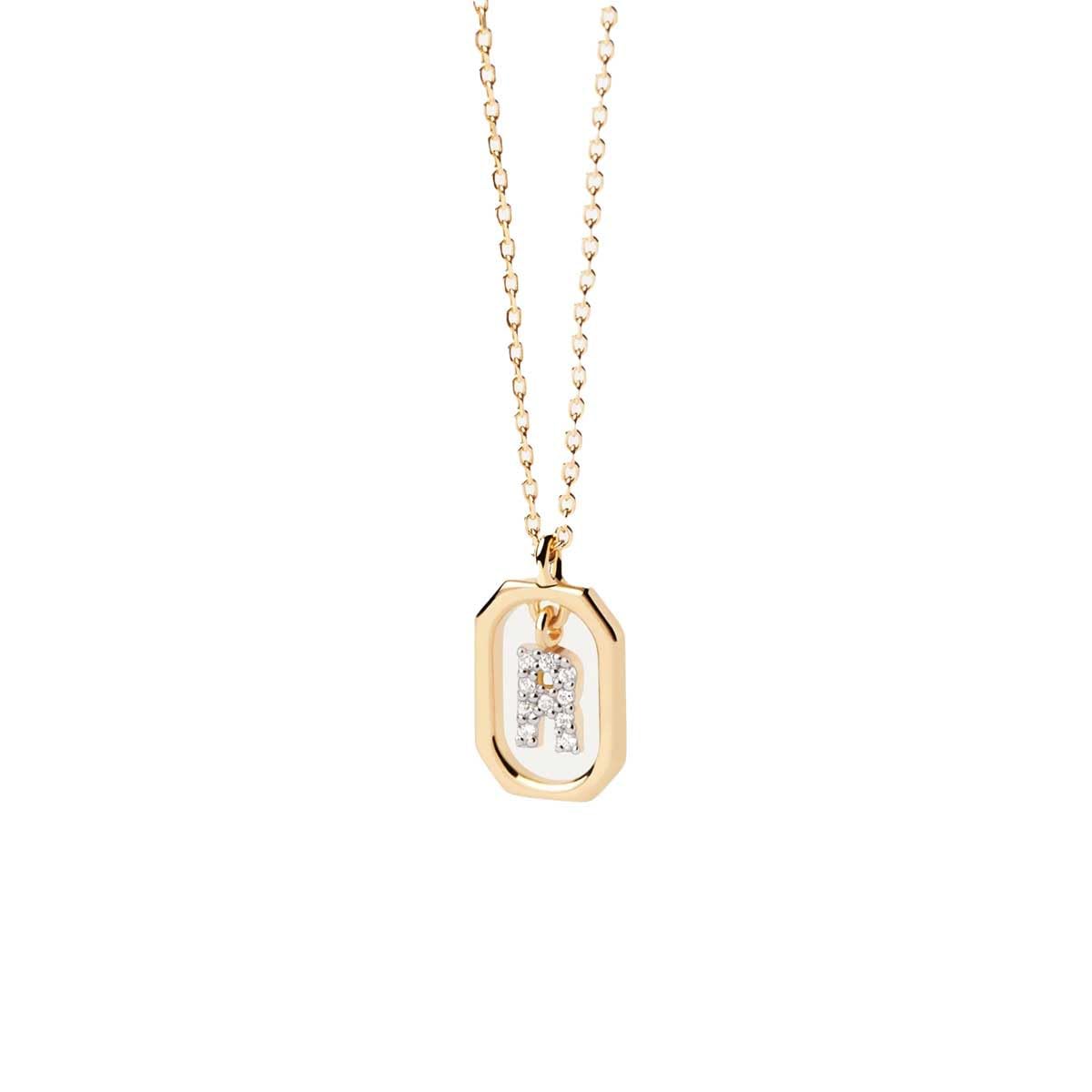 PDPaola Mini Letter R Necklace Collana con nome a lettera oro, Onesize, Argento sterling, Zirconia cubica