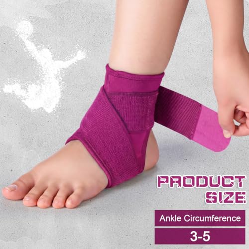 Image of Honoson 2 Pcs Ankle Brace Kid Ankle Support Youth Neoprene Lace up Compression Sleeve Foot Brace Stabilizer with Adjustable Strap for Sport Sprained Plantar Fasciitis Achilles Tendonitis(Rose Red,S)