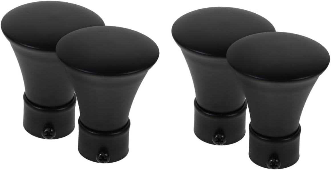 Angoily Black Curtain Rod Finials - 4 Pcs Decorative Ends for Window Treatment Replacement Caps for Curtain Rods Lotus Flower Design 2.87X4.72Inches