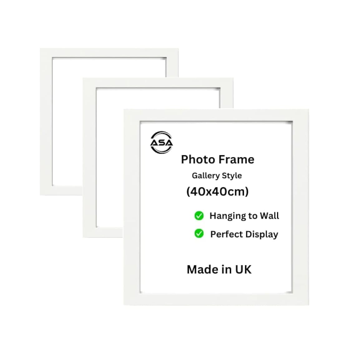 Asa White Modern 40X40cm Pack Of 3 Photo Frame, Square, Document & Certificate Frame, Wall Mountable & Freestanding, Home Decor Poster Frame With Perspex Front & Wall Hanging Hooks, For Office & Home