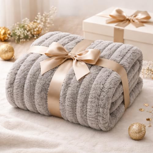 Image of WONJU Ultra Plush Mink Blanket | Soft Warm Fleece Blanket for Double Bed | Luxury Winter Blanket for Bed, Sofa, Couch & Travel | Machine Washable (Gery)