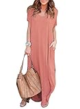 Vestidos Mujer Verano 2018 Casual Largo Liso Tunica Manga Larga y Corta Imperio Vestidos Asimetricos de Noche Fiesta con Raja Caftan Playa Talla Grande Casual Oversize Camiseta Blusa Top Maxi Dress