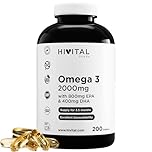 Ômega 3 2000 mg. 200 cápsulas para mais de 3 meses de tratamento. Com 800 mg EPA, 400 mg DHA e vitamina E natural. O único com óleo de peixe espanhol. Fabricado em Espanha pela HIVITAL