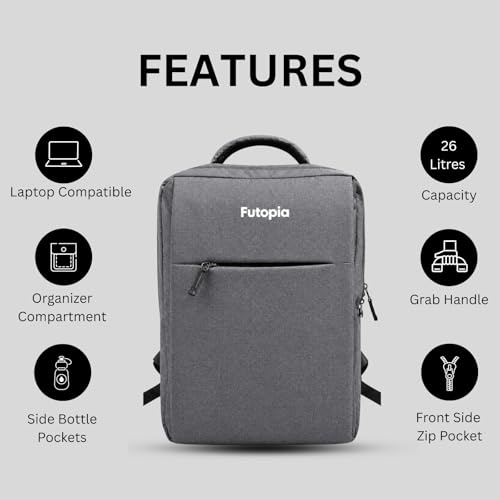 Image of Futopia Premium 26L Capacity Backpack Casual Bag With Fit 15.6 Inch Laptop, Side And Front Side Zipp Store, Luggage Strap, Lightweight & Durable For Men & Women Perfect For Office & College - Grey