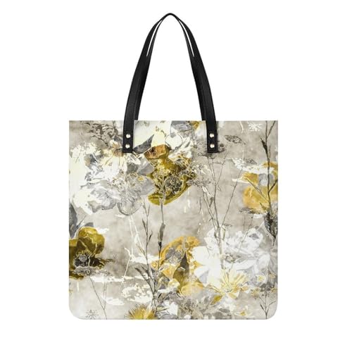 Tote bag pour voyage fleurs grises grand sac à main shopper 39x39cm avec anses robustes