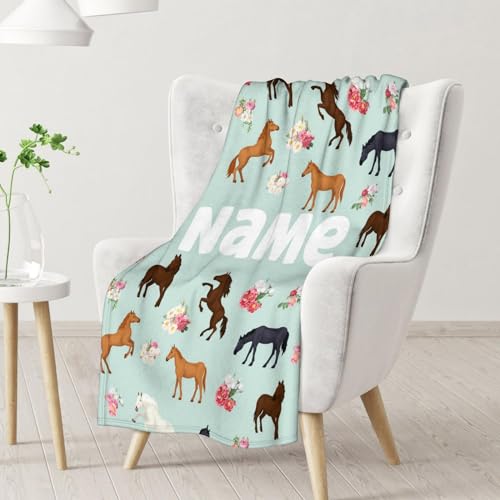 Mercuryelf Custom Horse Blanket Gift - 40x50 Inches Aesthetic Throw Blankets for Kids - Mint Green Soft, Fuzzy & Warm Throws for Travel, Office