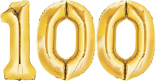 TopTen Ballon gonflable numéro 100 doré XXL de plus de 90 cm de haut - Ballon chiffre / ballon pour fête d'anniversaire, anniversaire ou autres occasions festives (numéro 100) Cover